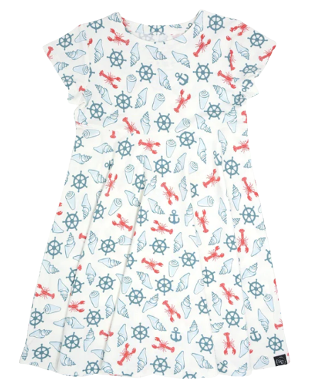 Swirly Girls Dress w/ Cap Sleeve - Lobster