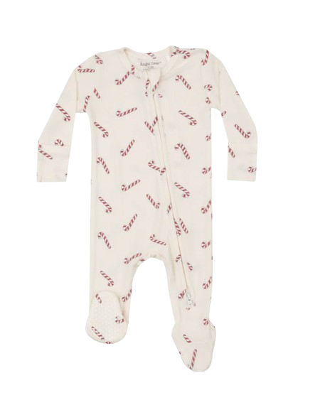 2 Way Zipper Footie - Candy Canes Rib*