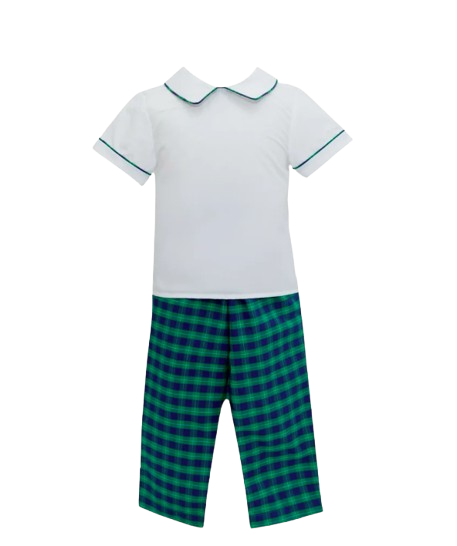 Navy & Green Plaid Pant Set