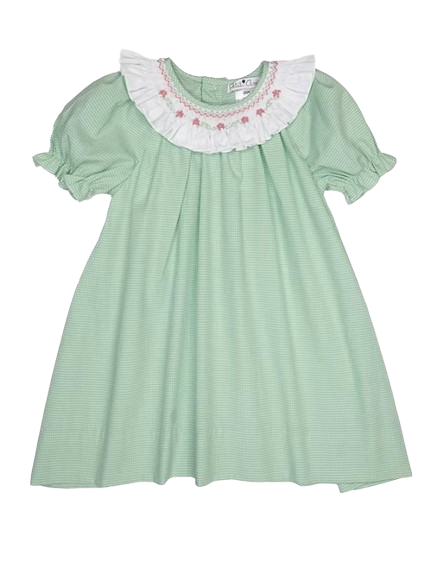 Petit Ami Green Gingham Collar Smocked Dress