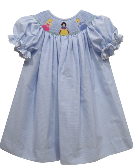 Princess Smocked Light Blue Check Short Sleeve Dress