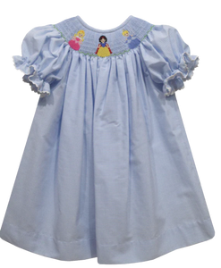 Princess Smocked Light Blue Check Short Sleeve Dress
