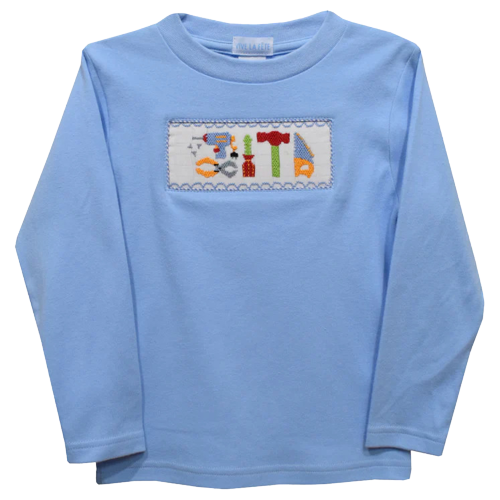 Blue Tools Smocked Light Blue Knit Long Sleeve Shirt