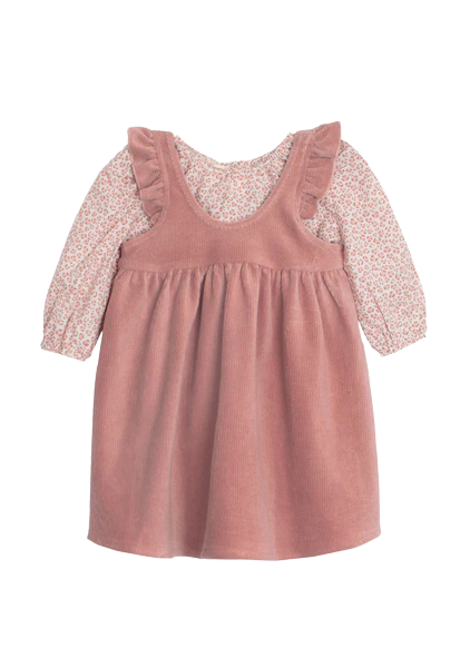 Dashing Leopard Rayon and Corduroy 2PC Dress Set -Pink