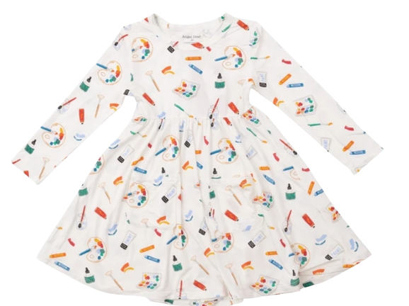 Art Supplies Twirly Long Sleeve Dress -Multi Color