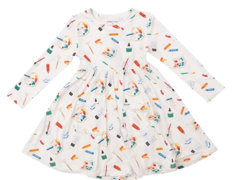 Art Supplies Twirly Long Sleeve Dress -Multi Color