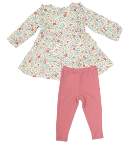 Ruby's Garden Ditsy Ruffle Tiered Dress and Leggings Multi Pink