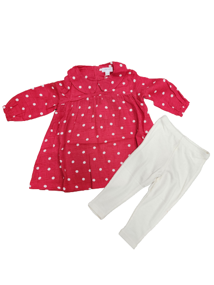 Polka Dot Peter Pan Collar Dress and Rib Leggings Set Red
