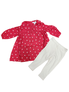 Polka Dot Peter Pan Collar Dress and Rib Leggings Set Red