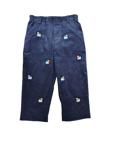 Corduroy Fake Fly Pants w/Trains