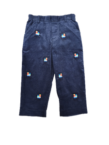 Corduroy Fake Fly Pants w/Trains