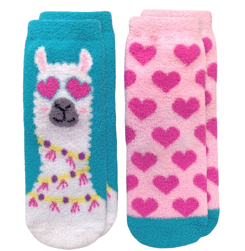 Jefferies Socks Llama and Hearts Fuzzy Non-Skid Slipper Socks 2 Pair Pack