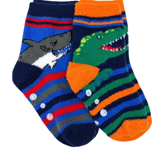 Jefferies Socks Dinosaur and Shark Fuzzy Slipper Socks 2 Pair Pack