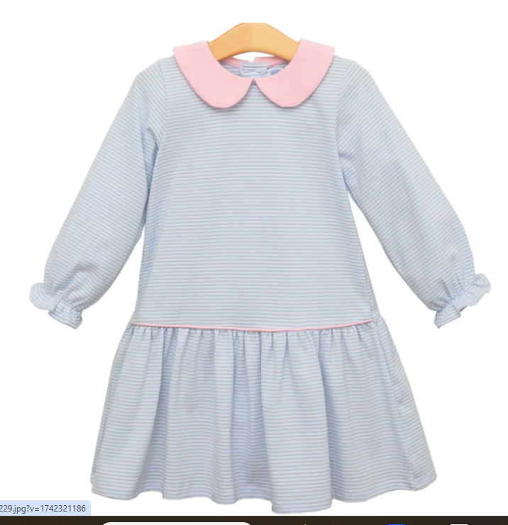 Katherine Dress - Light Blue Stripe/Light Pink