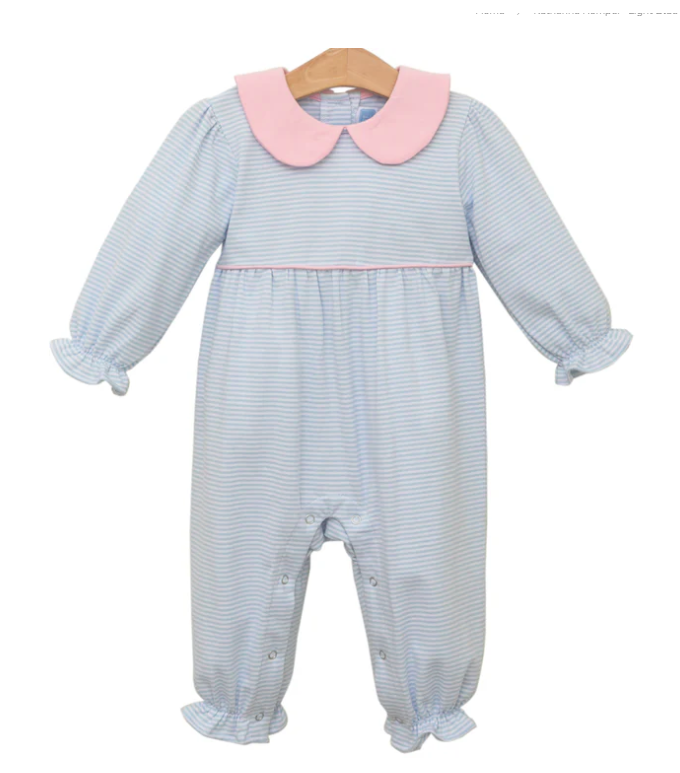 Katherine Romper - Light Blue Stripe/Light Pink
