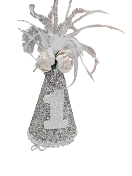 Silver/White Feather Party Hat
