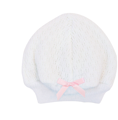 White Beanie Cap w/Pink Bow