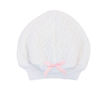 White Beanie Cap w/Pink Bow