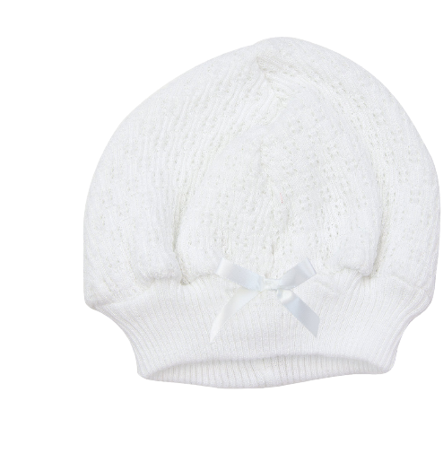 White Beanie Cap w/White Bow