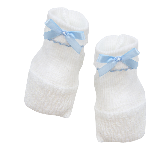 Paty Baby Booties White w/Blue Bow