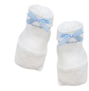 Paty Baby Booties White w/Blue Bow