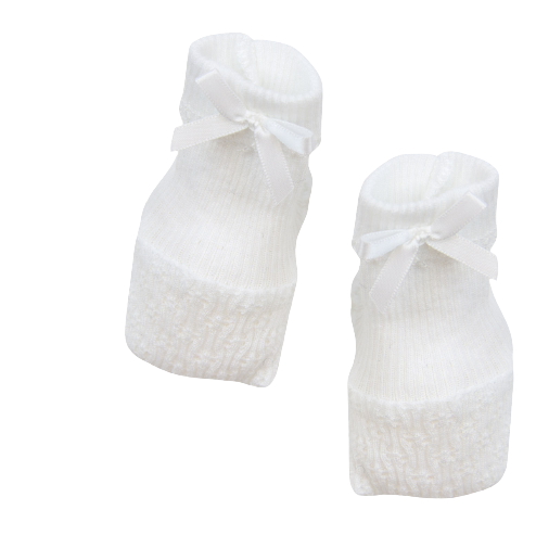 Paty Baby Booties White w/White Bow