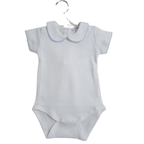Boys Onesie White w/Blue Piping