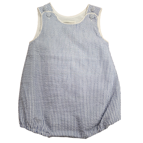 Blue Seersucker Basic Bubble Romper