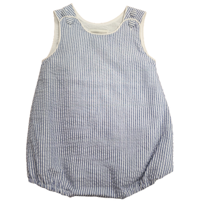 Blue Seersucker Basic Bubble Romper