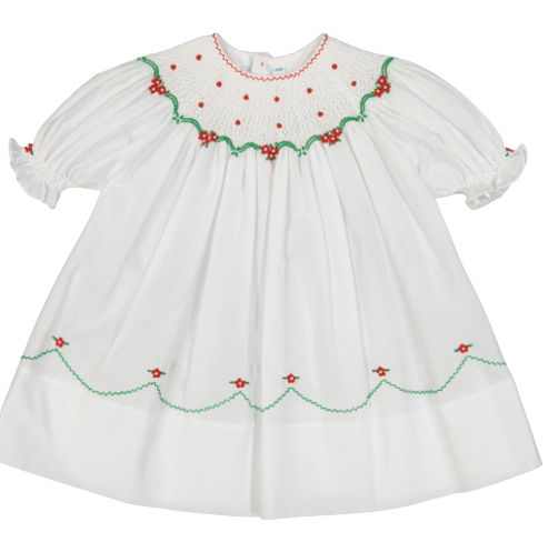 Short Sleeve Holiday Pearl Flower Bishop Dress