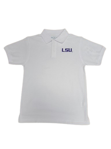 LSU Boys White Knit Polo