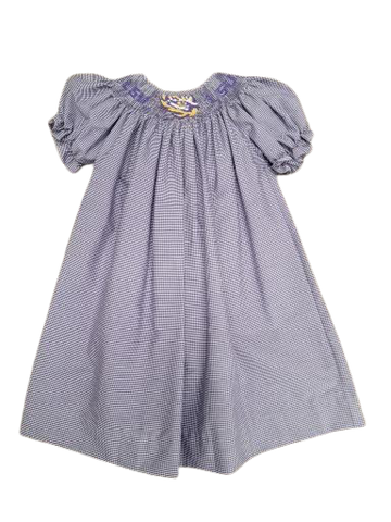 LSU Purple Gingham Bishop Dress