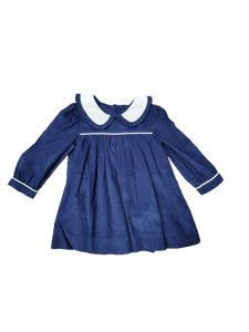 Christmas Plaid Ruffle Collar Dress Navy Plaid