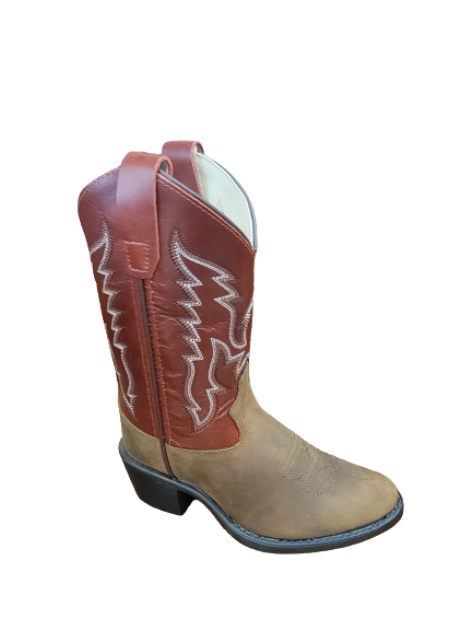 Old West Brown/Red Children Boys Leather Cowboy Boots