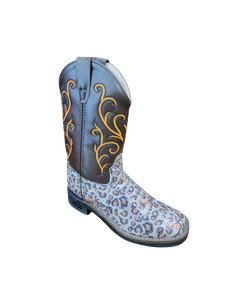 Old West Brown Children Girls Glitter Leopard Cowboy Western Boots