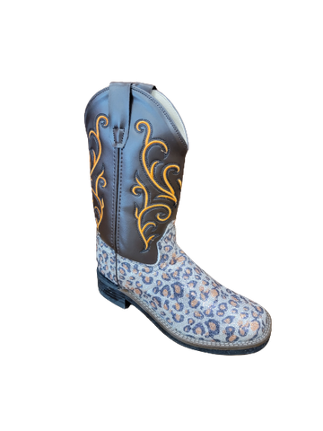 Old West Brown Children Girls Glitter Leopard Cowboy Western Boots