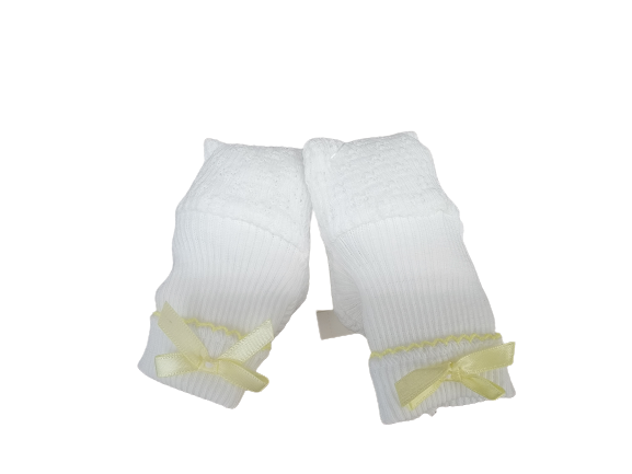 Paty Baby Booties White w/Yellow Bow