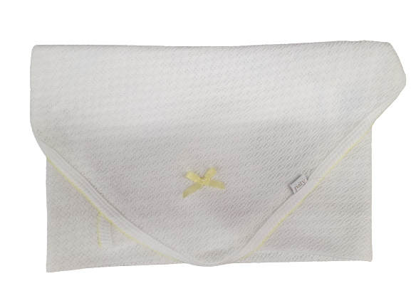 Paty Receiving Blanket w/Bow - White w/Yellow Trim