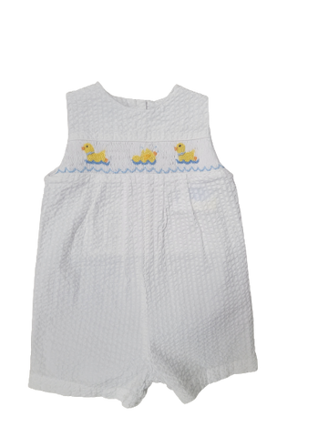 White Seersucker Sunsuit Ducks