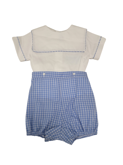 Blue Windowpane Short Sleeve Boys Short Set