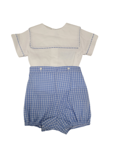 Blue Windowpane Short Sleeve Boys Short Set