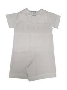 Geometric Smocked White Pique Shortall