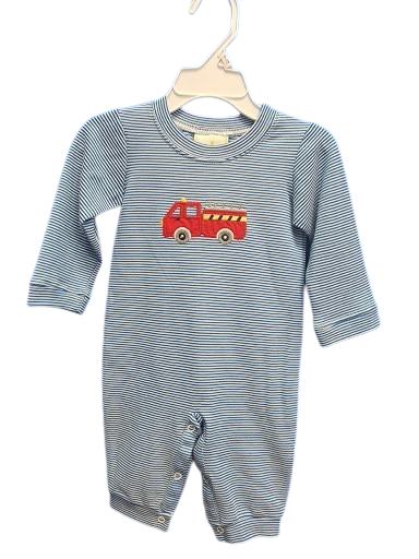 Romper, Periwinkle, Firetruck