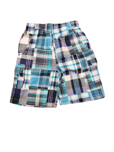 Blue Mix Patchwork Plaid Pull on Shorts