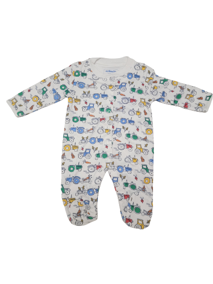 Tractor Print Sleepsuit White