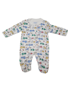 Tractor Print Sleepsuit White