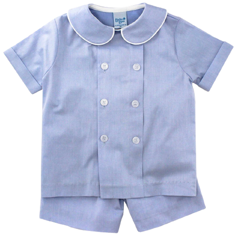 Boys Dressy Short Set, Blue Doeskin