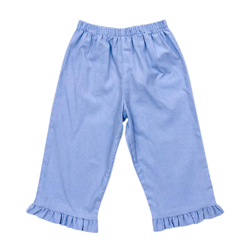 Light Blue Corduroy- Girls Elastic Waist Pant with Ruffle