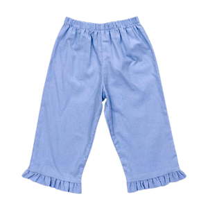 Light Blue Corduroy- Girls Elastic Waist Pant with Ruffle