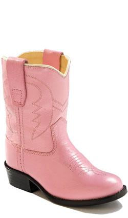 Old West Pink Toddlers Girls Corona Calf Leather Round Toe Cowboy Boots